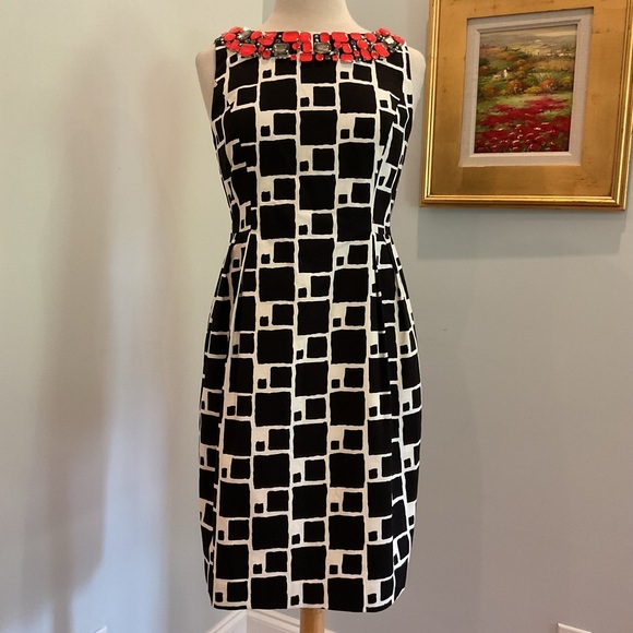 Shoshanna Jeweled Neck Geometric Print Dress –‎ Size 10 (NWT) - Picture 1 of 10